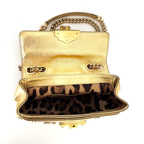 Dolce and Gabbana Lucia Metallic Gold Calfskin Embellished Shoulder Bag - Picture 11 of 16